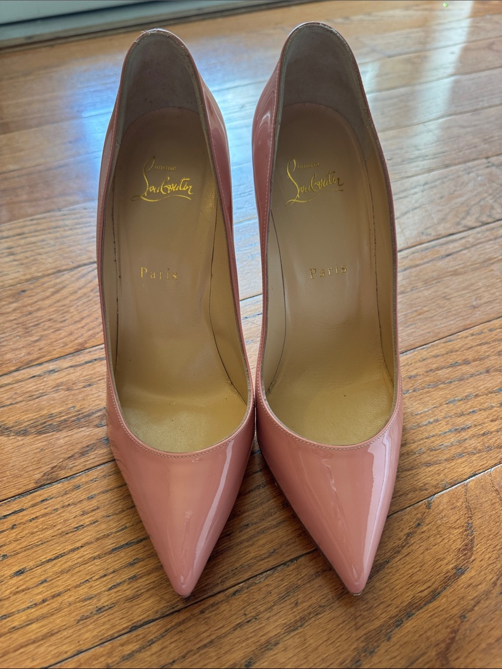 Christian Louboutin Pink Patent Leather Pointed-Toe Pumps